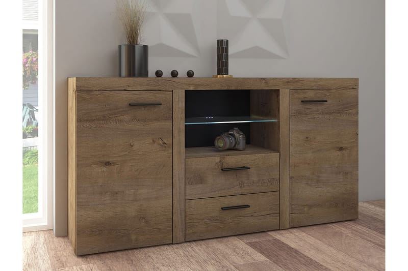 Rumba Skänk 157x40x81 cm - Ek/Vit Led-Belysning - Förvaring - Förvaringsmöbler - Sideboard & skänk