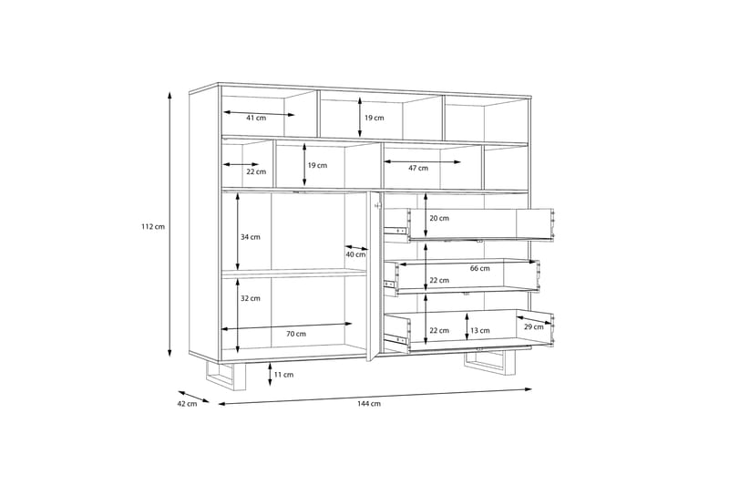 Sideboard Coppin 123x144 cm - Brun/Svart - Sideboard & skänk