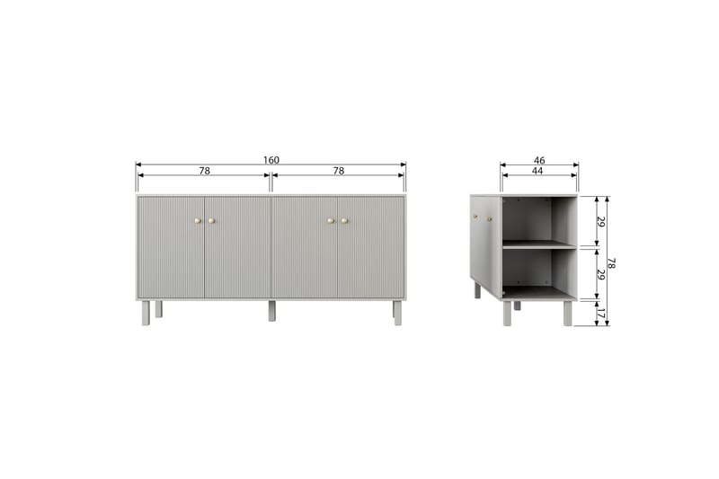 Sideboard Moluskebi 46x160 cm - Grå - Förvaring - Förvaringsmöbler - Sideboard & skänk