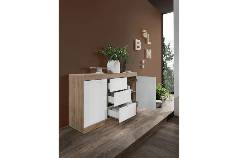 Sideboard Nickero 135 cm - Vit/Brun - Sideboard & skänk