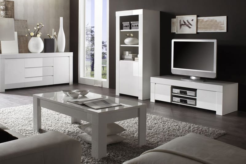 Sideboard Salerno 190 cm 2 Dörrar 3 Lådor - Vit Högglans - Sideboard & skänk