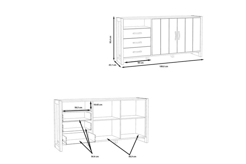 Sideboard Strelcha 43x190 cm - Brun/Grå - Sideboard & skänk