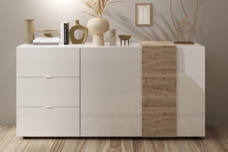 Sideboard Venesa 44x181x86 cm - Vit/Natur - Sideboard & skänk