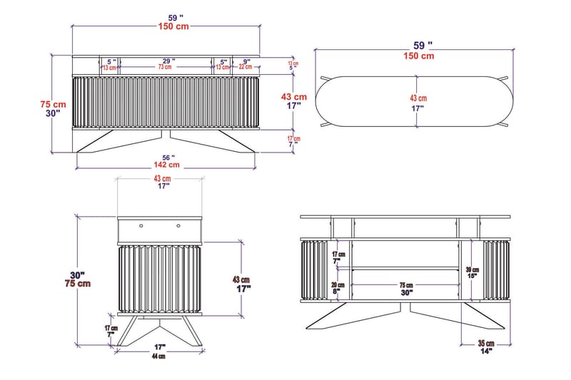 Sideboard Zakkum 43x75x150 cm - Ek - Förvaring - Förvaringsmöbler - Sideboard & skänk