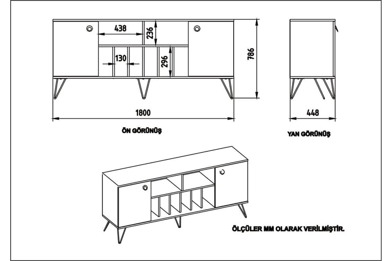 Sidobord Loddington 180 cm - Valnöt|Svart - Förvaring - Förvaringsmöbler - Sideboard & skänk