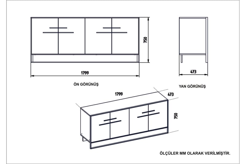 Sidobord Sahriya 180 cm - Guld|Svart - Sideboard & skänk