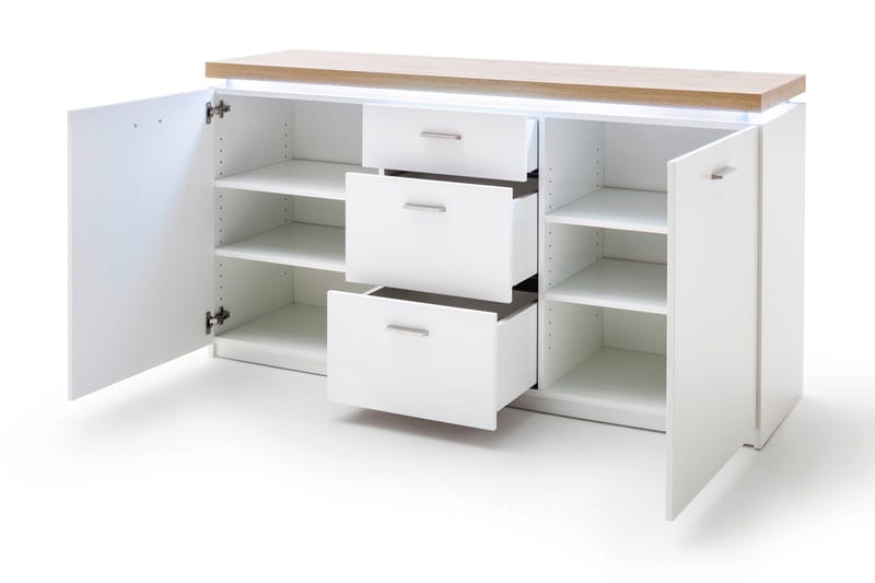 Sidobord Sirbaugh 156 cm - Vit|Ek - Sideboard & skänk