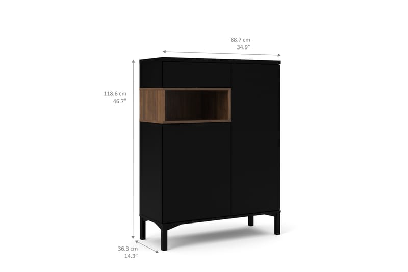 Skänk Abner 89 cm - Svart|Valnöt - Sideboard & skänk