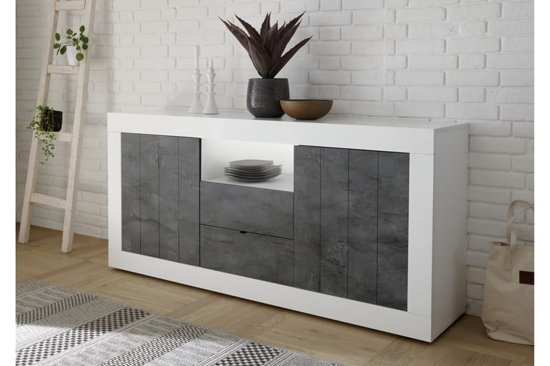 Skänk Calpino 184 cm - Gråmelerad|Vit - Förvaring - Förvaringsmöbler - Sideboard & skänk