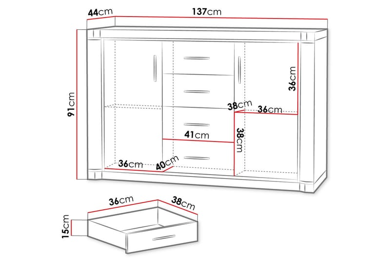 Skänk Dallas 137x43,5x91 cm - Beige/Grå - Förvaring - Förvaringsmöbler - Sideboard & skänk