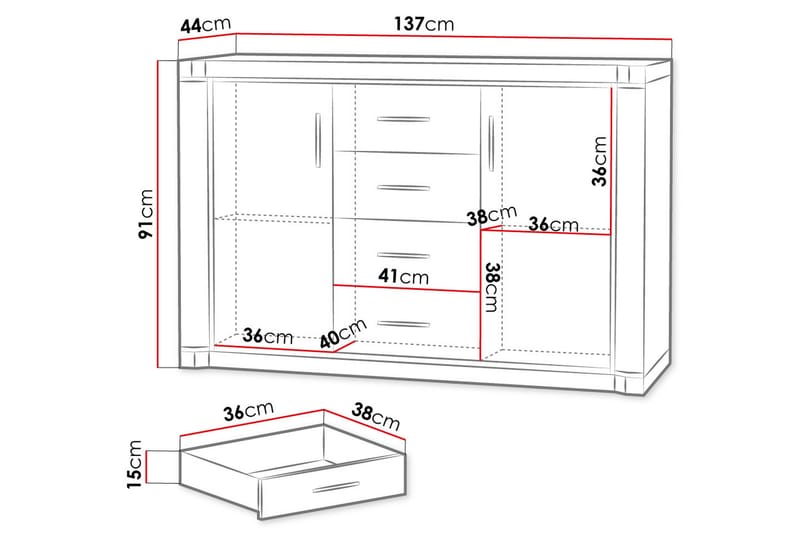 Skänk Dallas 137x43,5x91 cm - Beige/Grå - Sideboard & skänk