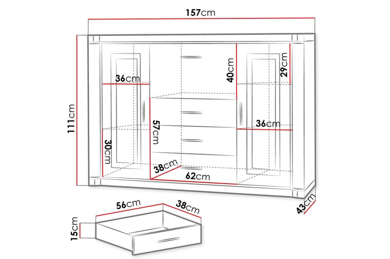 Skänk Dallas 157x43,5x111 cm - Beige/Grå - Sideboard & skänk