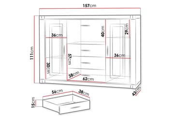 Skänk Dallas 157x43,5x111 cm - Ek/Led-Belysning - Förvaring - Förvaringsmöbler - Sideboard & skänk