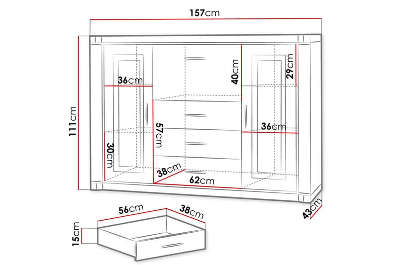 Skänk Dallas 157x43,5x111 cm - Ek/Led-Belysning - Förvaring - Förvaringsmöbler - Sideboard & skänk