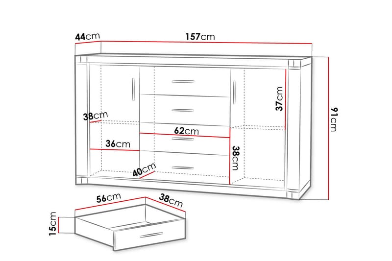 Skänk Dallas 157x43,5x91 cm - Beige - Förvaring - Förvaringsmöbler - Sideboard & skänk