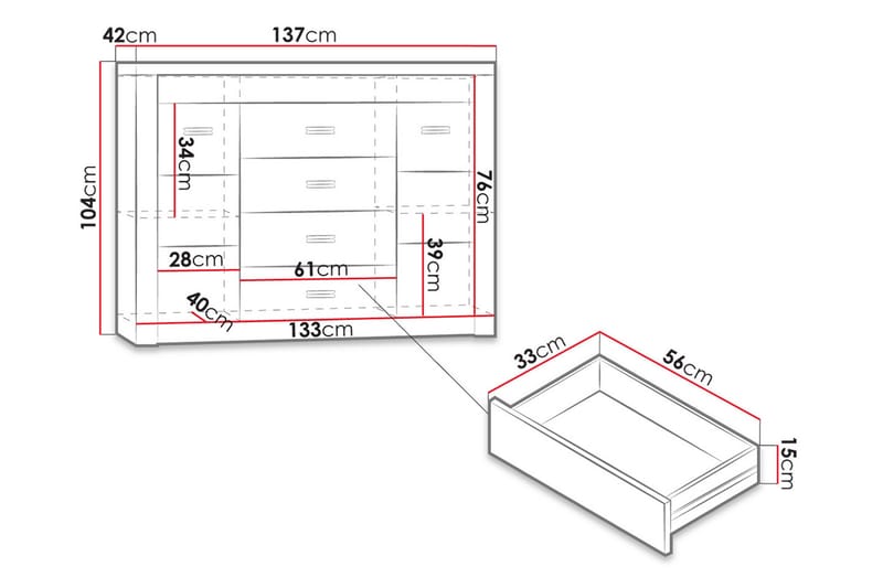 Skänk Indianapolis 137x42x104 cm - Beige|Brun - Förvaring - Förvaringsmöbler - Sideboard & skänk