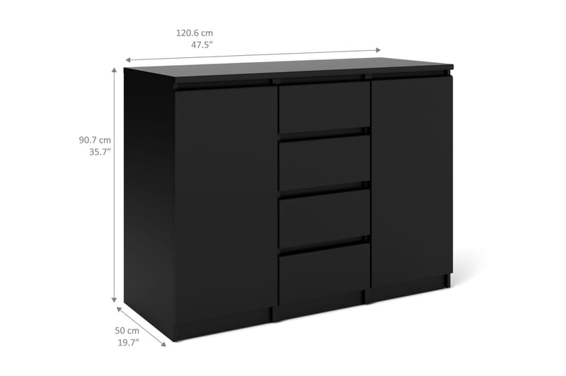 Skänk Lerna 121 cm 2 Dörrar 4 Lådor - Mattsvart - Förvaring - Förvaringsmöbler - Sideboard & skänk