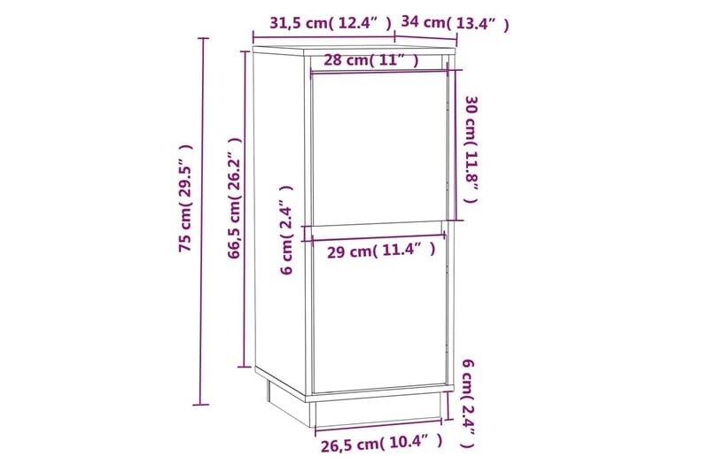 Skänkar 2 st grå 31,5x34x75 cm massiv furu - Grå - Sideboard & skänk