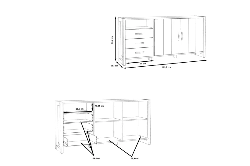 Strumica Sideboard 43x190 cm - Brun/Grå - Förvaring - Förvaringsmöbler - Sideboard & skänk