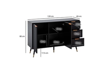 Sideboard Wohnling Folierad spånskiva ekoptik 120 cm 2 dörrar 3 lådor modern - Möbler - Bord & matgrupp - Avlastningsbord & sidobord - Lampbord & sidobord