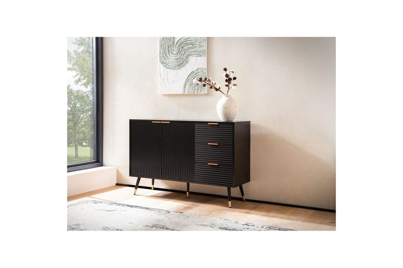 Sideboard Wohnling Folierad spånskiva ekoptik 120 cm 2 dörrar 3 lådor modern - Möbler - Bord & matgrupp - Avlastningsbord & sidobord - Lampbord & sidobord