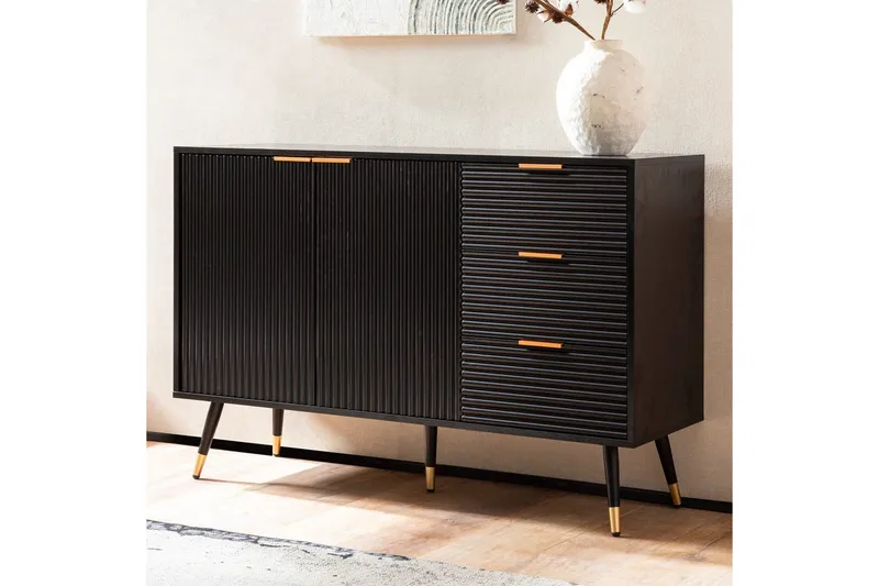 Sideboard Wohnling Folierad spånskiva ekoptik 120 cm 2 dörrar 3 lådor modern - Möbler - Bord & matgrupp - Avlastningsbord & sidobord - Lampbord & sidobord