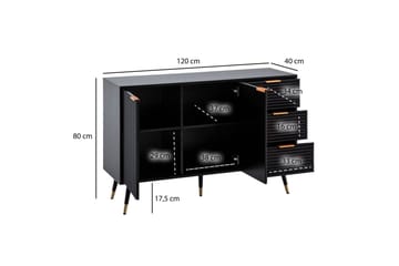 Sideboard Wohnling Folierad spånskiva ekoptik 120 cm 2 dörrar 3 lådor modern - Möbler - Bord & matgrupp - Avlastningsbord & sidobord - Lampbord & sidobord