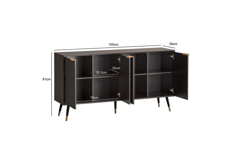 Sideboard Wohnling Folierad spånskiva ekoptik 150 cm 4 dörrar modern - Möbler - Bord & matgrupp - Avlastningsbord & sidobord - Konsolbord & hallbord