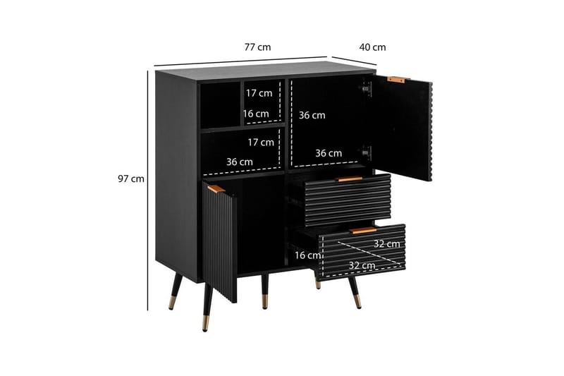 Sideboard Wohnling Folierad spånskiva ekoptik 77 cm 2 dörrar 2 lådor förvaringsutrymme modern - Möbler - Bord & matgrupp - Avlastningsbord & sidobord - Lampbord & sidobord