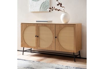 Sideboard Wohnling Folierad spånskiva ekoptik halvcirkel rottingväv look 3 dörrar modern - Möbler - Bord & matgrupp - Avlastningsbord & sidobord - Lampbord & sidobord