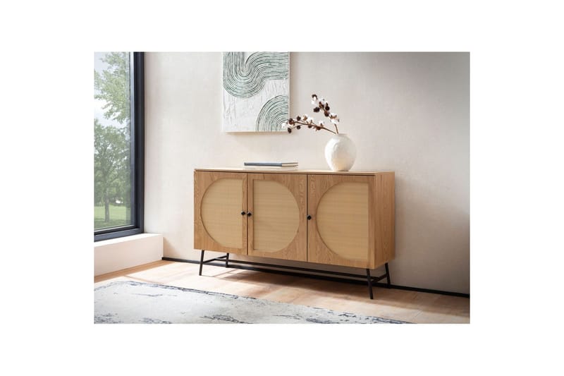 Sideboard Wohnling Folierad spånskiva ekoptik halvcirkel rottingväv look 3 dörrar modern - Möbler - Bord & matgrupp - Avlastningsbord & sidobord - Lampbord & sidobord