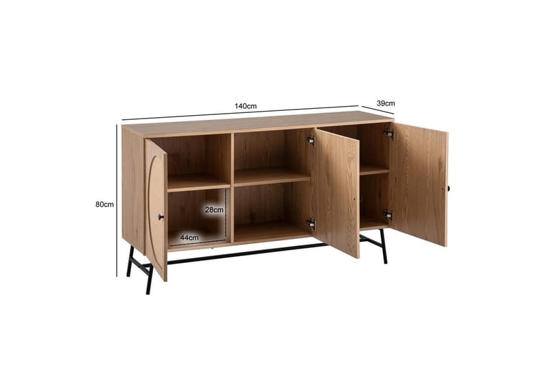 Sideboard Wohnling Folierad spånskiva ekoptik halvcirkel rottingväv look 3 dörrar modern - Möbler - Bord & matgrupp - Avlastningsbord & sidobord - Lampbord & sidobord