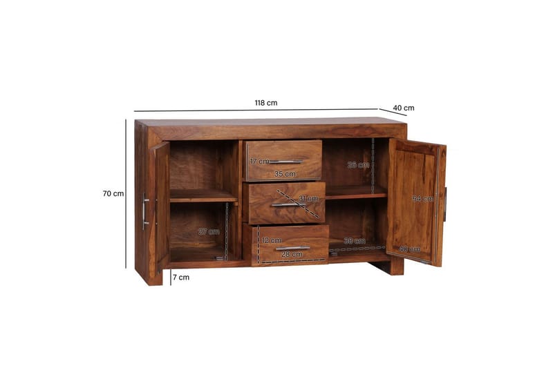 Sideboard Wohnling Massivt trä 118 x 40 cm 2 dörrar 3 lådor lantstil - Möbler - Bord & matgrupp - Avlastningsbord & sidobord - Lampbord & sidobord