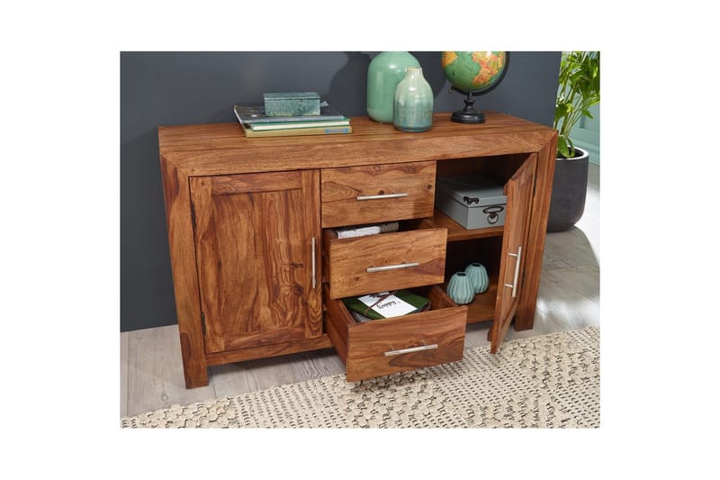 Sideboard Wohnling Massivt trä 118 x 40 cm 2 dörrar 3 lådor lantstil - Möbler - Bord & matgrupp - Avlastningsbord & sidobord - Lampbord & sidobord