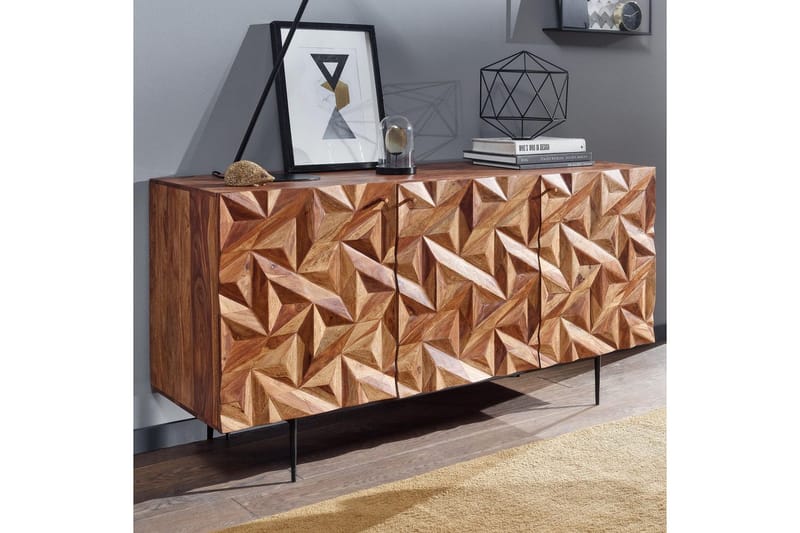 Sideboard Wohnling Massivt trä 3D geometrisk front 144 cm Industriell - Möbler - Bord & matgrupp - Avlastningsbord & sidobord - Lampbord & sidobord