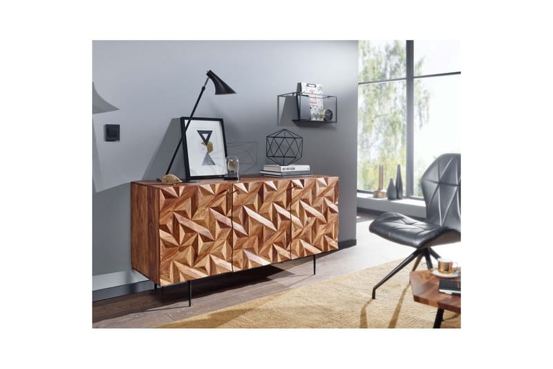 Sideboard Wohnling Massivt trä 3D geometrisk front 144 cm Industriell - Möbler - Bord & matgrupp - Avlastningsbord & sidobord - Lampbord & sidobord