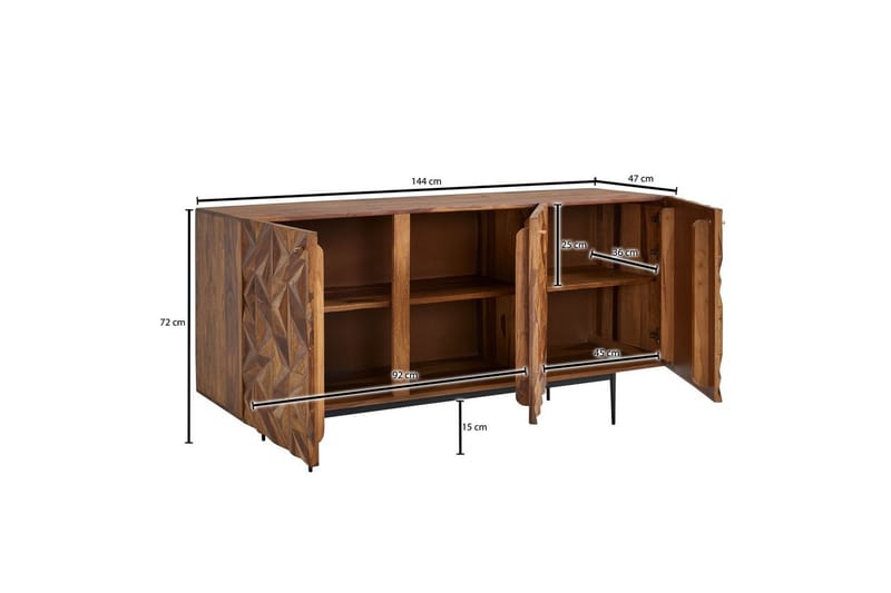 Sideboard Wohnling Massivt trä 3D geometrisk front 144 cm Industriell - Möbler - Bord & matgrupp - Avlastningsbord & sidobord - Lampbord & sidobord