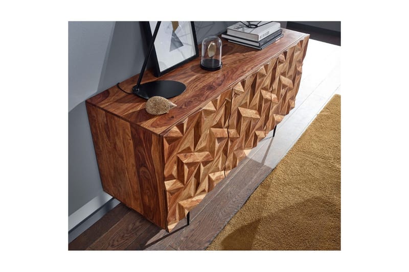 Sideboard Wohnling Massivt trä 3D geometrisk front 144 cm Industriell - Möbler - Bord & matgrupp - Avlastningsbord & sidobord - Lampbord & sidobord