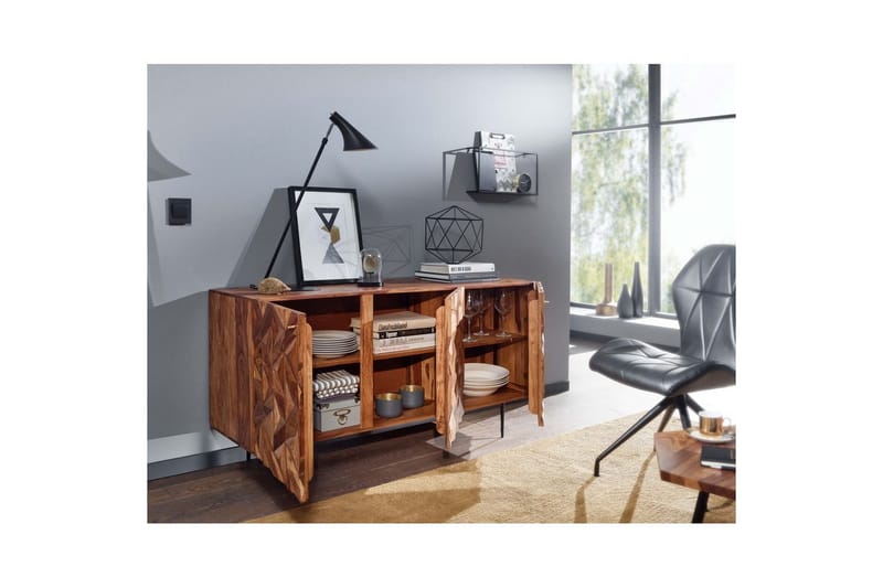Sideboard Wohnling Massivt trä 3D geometrisk front 144 cm Industriell - Möbler - Bord & matgrupp - Avlastningsbord & sidobord - Lampbord & sidobord