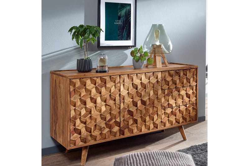 Sideboard Wohnling Massivt trä 3D kub-look front 138 cm Lantlig stil - Möbler - Bord & matgrupp - Avlastningsbord & sidobord - Lampbord & sidobord