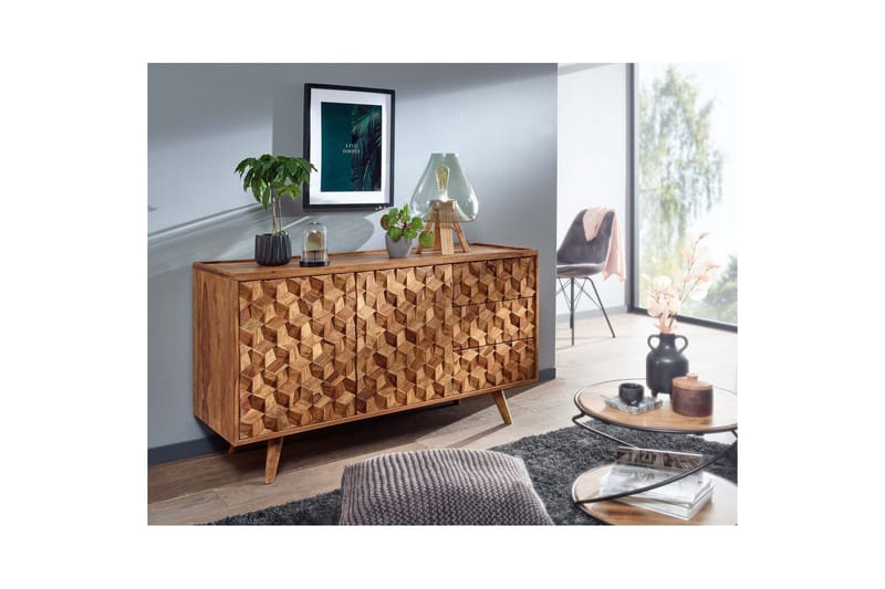 Sideboard Wohnling Massivt trä 3D kub-look front 138 cm Lantlig stil - Möbler - Bord & matgrupp - Avlastningsbord & sidobord - Lampbord & sidobord