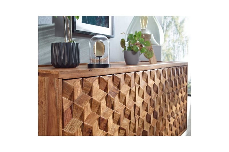 Sideboard Wohnling Massivt trä 3D kub-look front 138 cm Lantlig stil - Möbler - Bord & matgrupp - Avlastningsbord & sidobord - Lampbord & sidobord