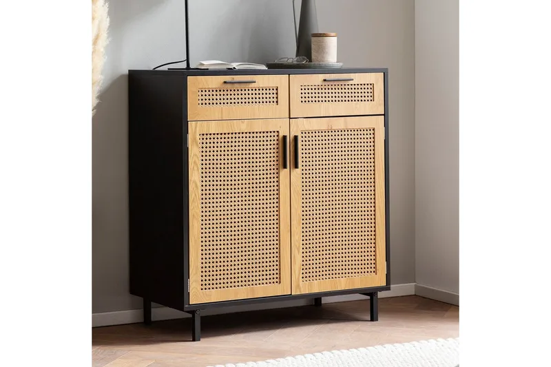 Sideboard Wohnling Melaminbelagd MDF 80 cm 2 dörrar 2 lådor med wienerflätning modern - Möbler - Bord & matgrupp - Avlastningsbord & sidobord - Lampbord & sidobord