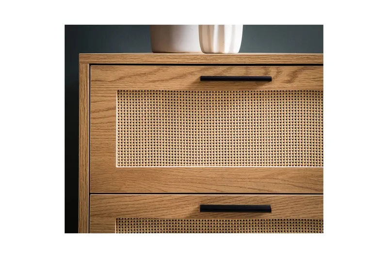 Sideboard Wohnling Melaminbelagd MDF-ekoptik, 3 lådor, 1 dörr med rottingfront Modern - Möbler - Bord & matgrupp - Avlastningsbord & sidobord - Lampbord & sidobord