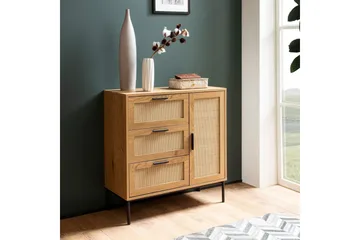 Sideboard Wohnling Melaminbelagd MDF-ekoptik, 3 lådor, 1 dörr med rottingfront Modern - Möbler - Bord & matgrupp - Avlastningsbord & sidobord - Lampbord & sidobord