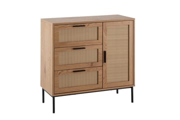 Sideboard Wohnling Melaminbelagd MDF-ekoptik, 3 lådor, 1 dörr med rottingfront Modern - Möbler - Bord & matgrupp - Avlastningsbord & sidobord - Lampbord & sidobord
