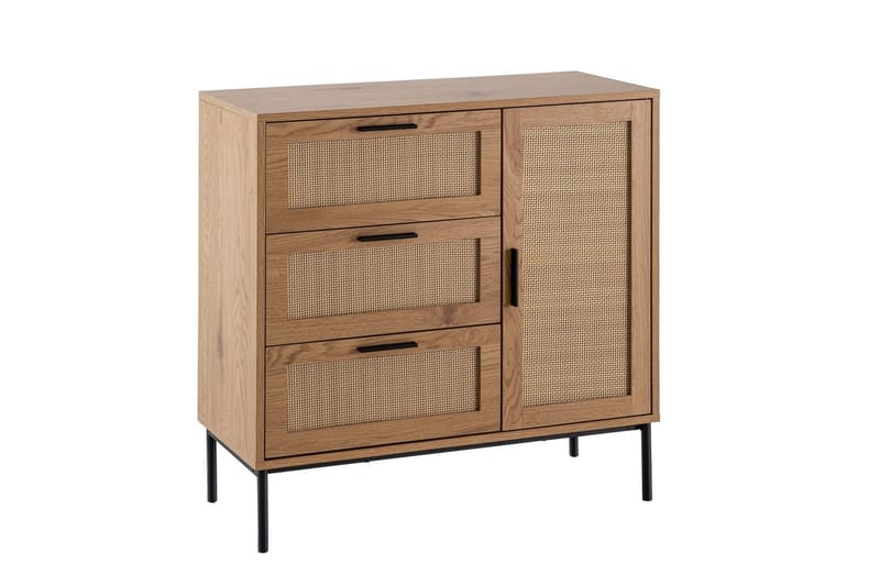 Sideboard Wohnling Melaminbelagd MDF-ekoptik, 3 lådor, 1 dörr med rottingfront Modern - Möbler - Bord & matgrupp - Avlastningsbord & sidobord - Lampbord & sidobord