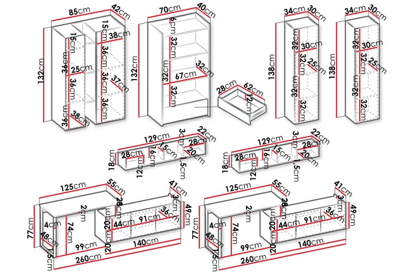 Sigmana Möbelset För Vardagsrum - Ljusgrå/Brun/Beige - Förvaring - Förvaringsmöbler - Möbelset för vardagsrum