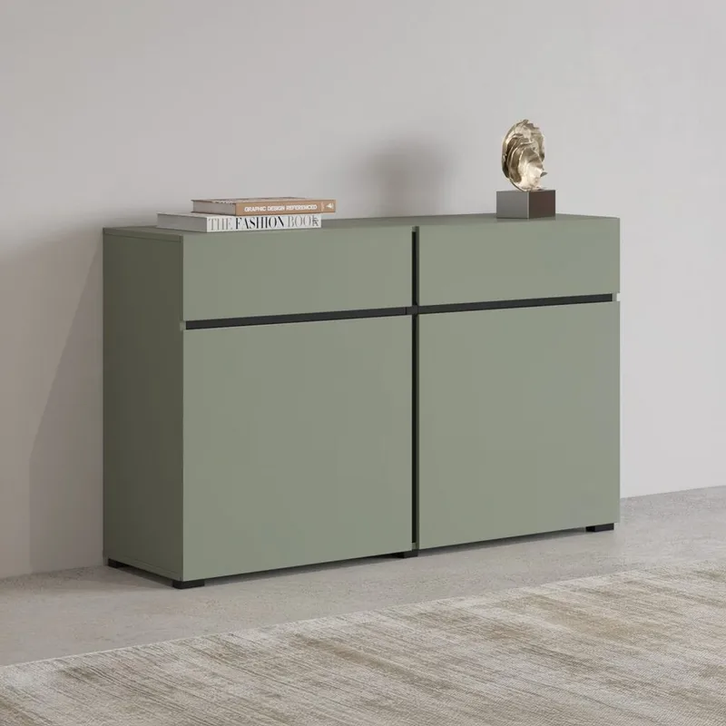 Skänk Cross 2 dörrar med 2 lådor - Grön - Svart - Förvaring - Förvaringsmöbler - Sideboard & skänk