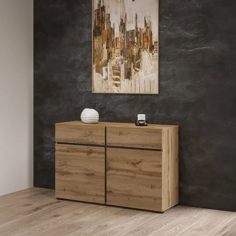 Skänk Cross 2 dörrar med 2 lådor - Wotan Ek - Svart - Förvaring - Förvaringsmöbler - Sideboard & skänk